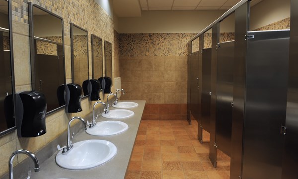 Lavatory sinks in a public restroom